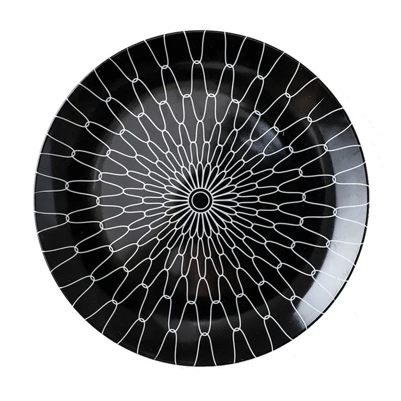 Black & White Stripe Ceramic Dinner Steak Plate
