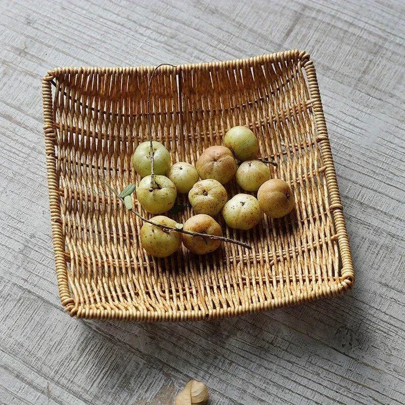 Handwoven Rattan Storage Basket Wicker Tray