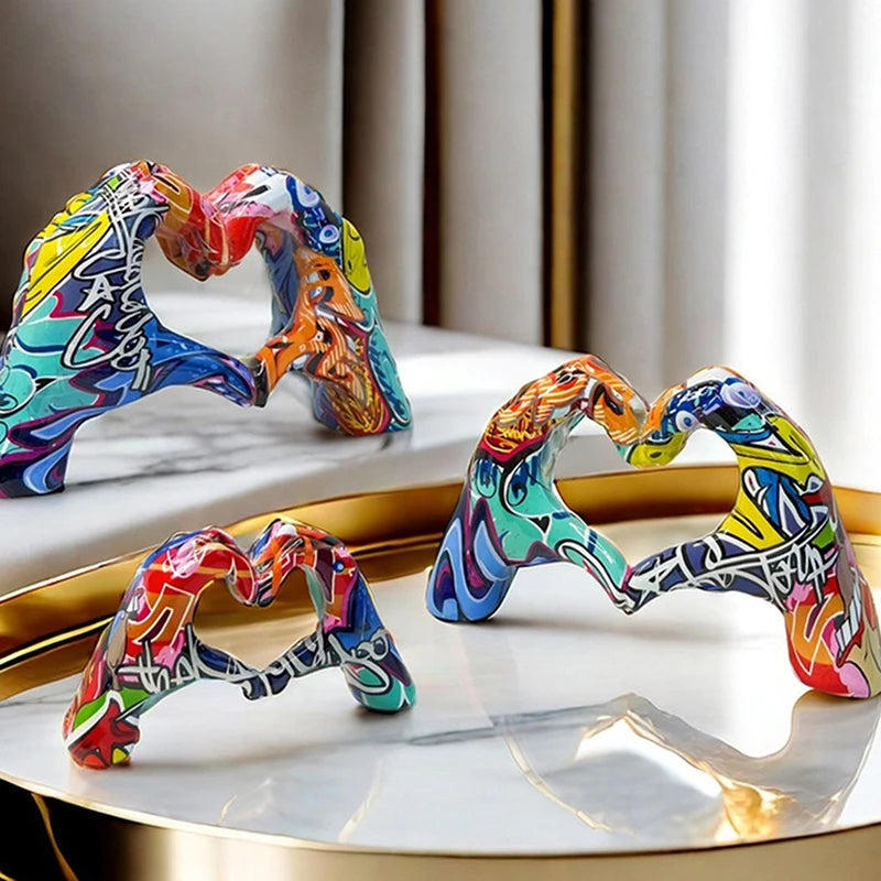 Creative Graffiti Resin Hand Heart Gesture Statue