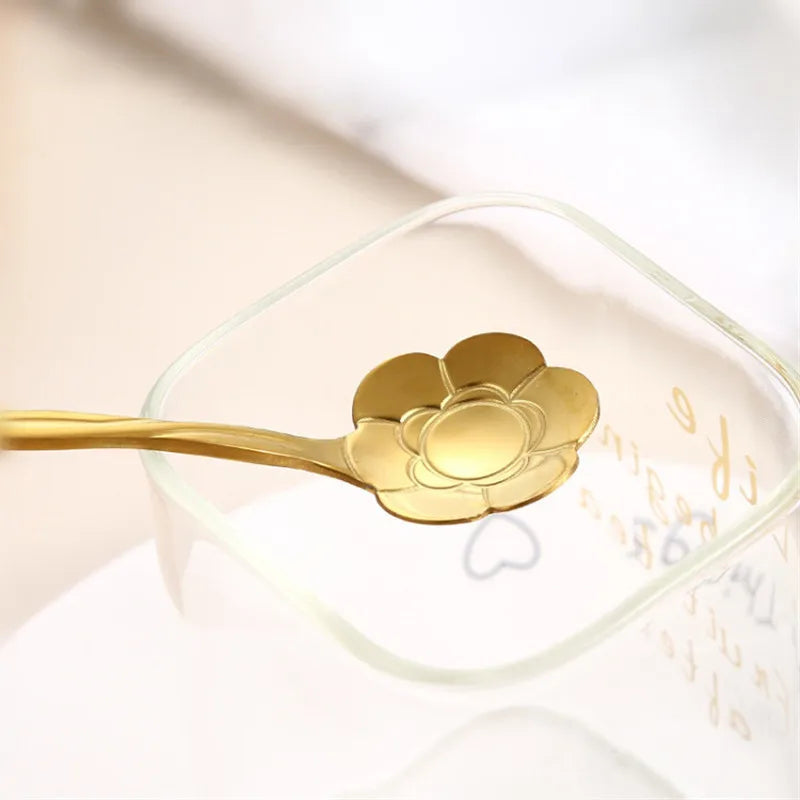 8pcs Stainless Steel Cherry Rose Flower Gold Scoop Coffee Spoon
