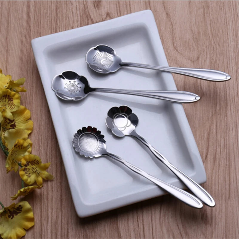 8pcs Stainless Steel Cherry Rose Flower Gold Scoop Coffee Spoon