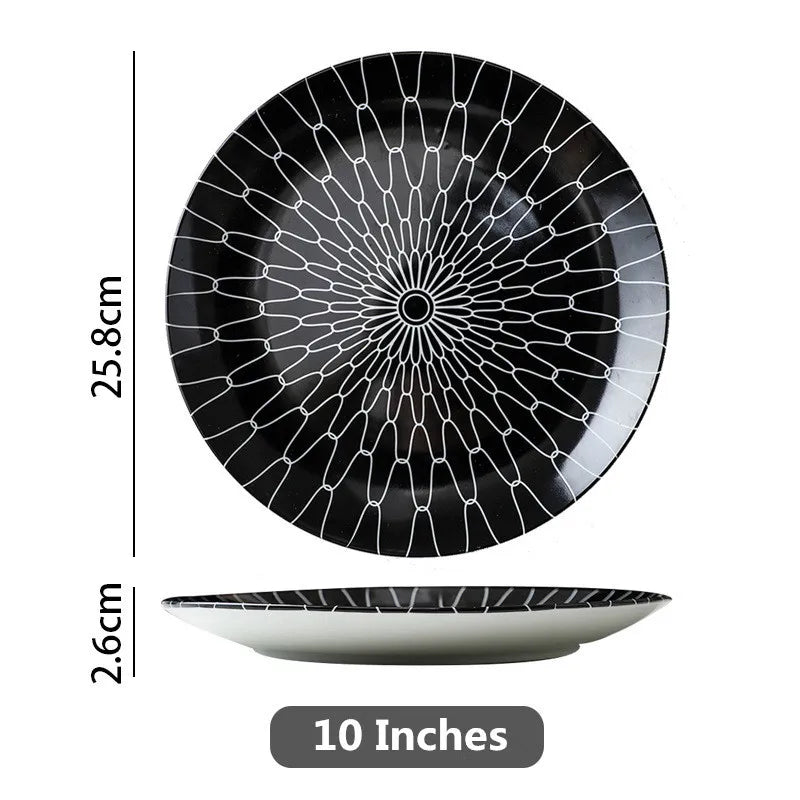 Black & White Stripe Ceramic Dinner Steak Plate