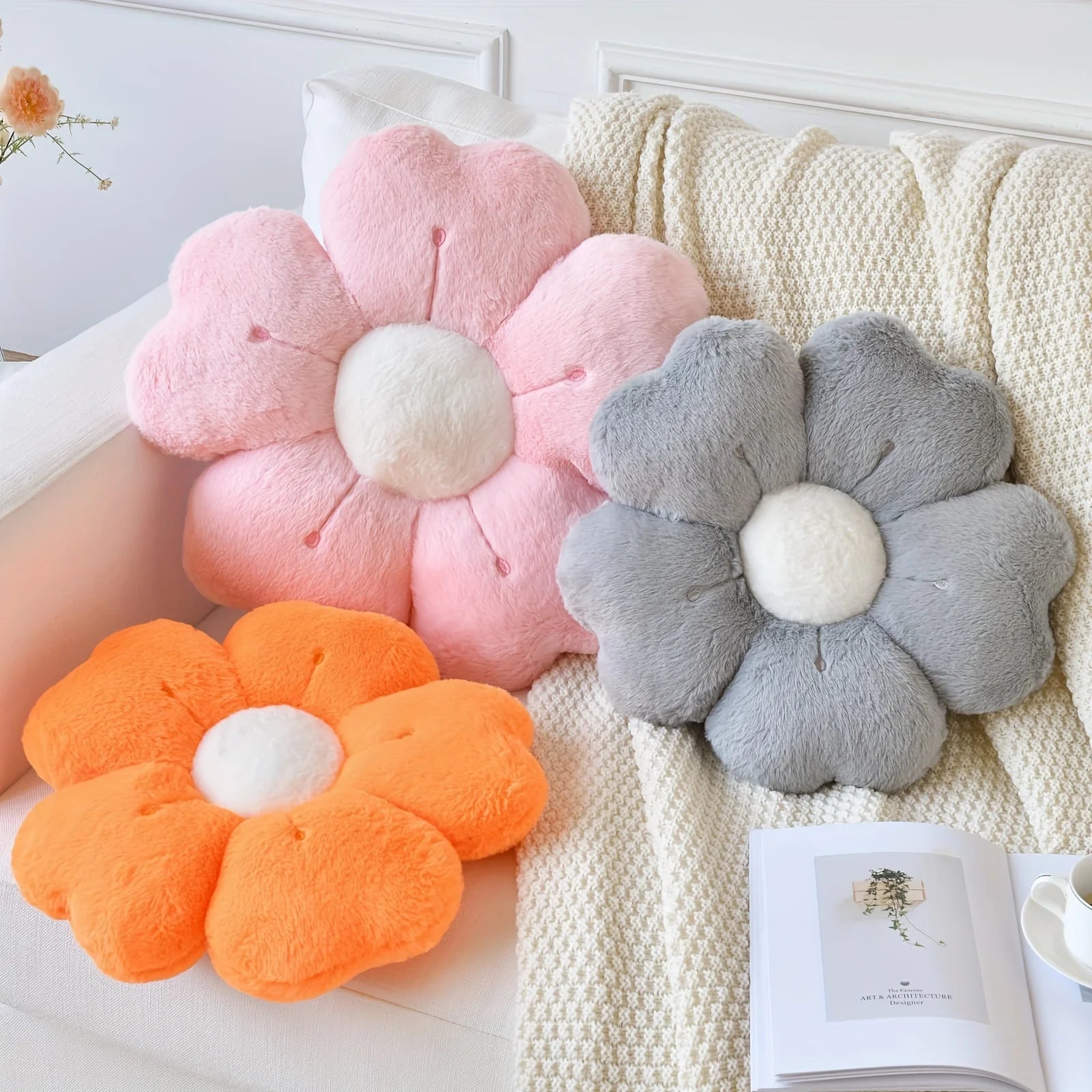 Soft Plush Daisy Flower Throw Pillow