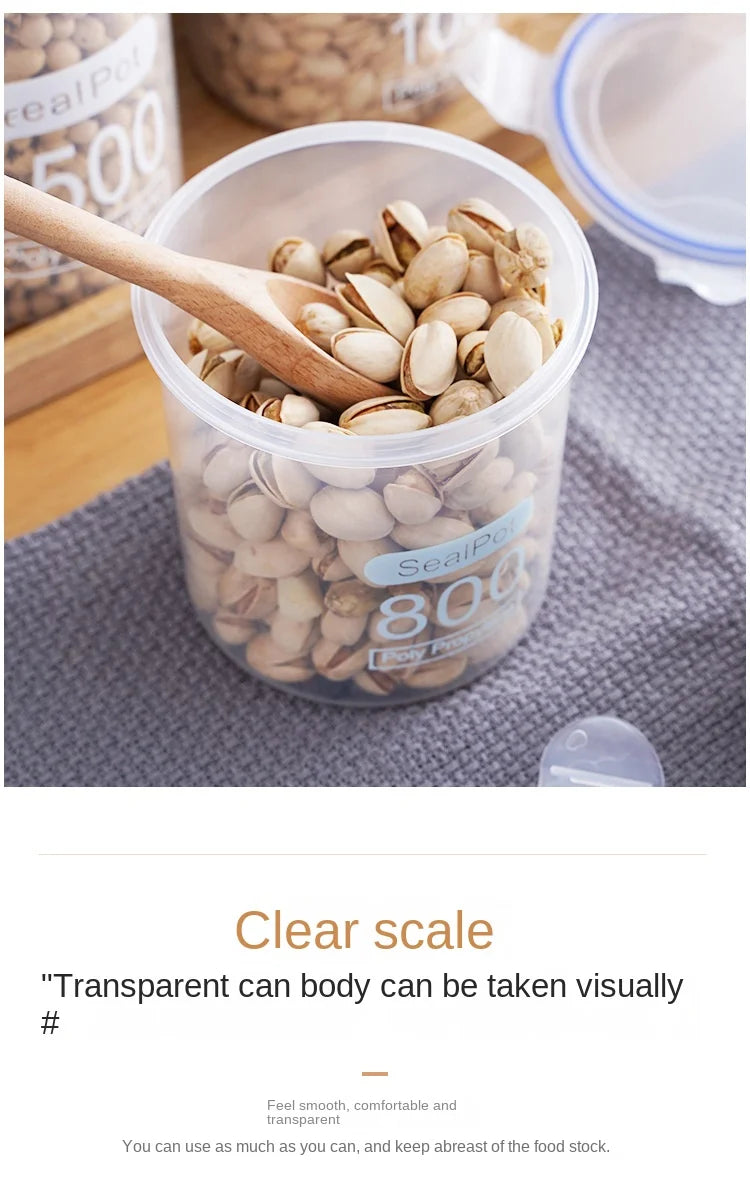 4Pcs Sealed Storage Box Transparent Kitchen Food Grain