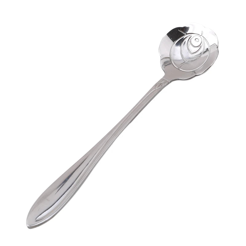 8pcs Stainless Steel Cherry Rose Flower Gold Scoop Coffee Spoon