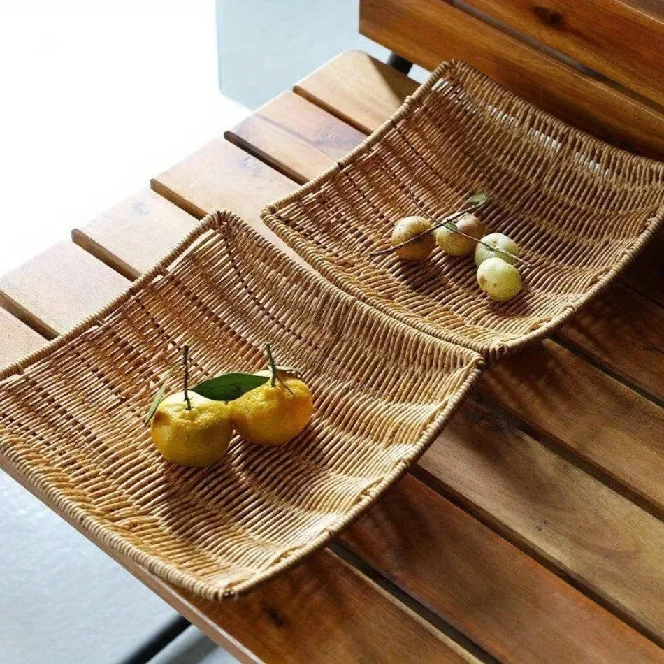 Handwoven Rattan Storage Basket Wicker Tray