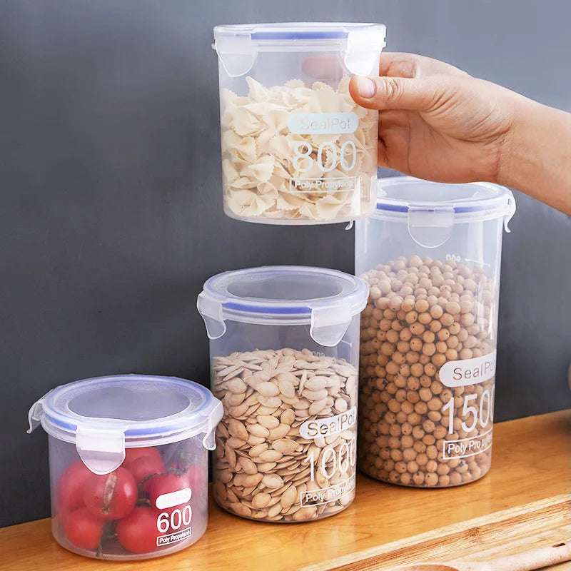 4Pcs Sealed Storage Box Transparent Kitchen Food Grain