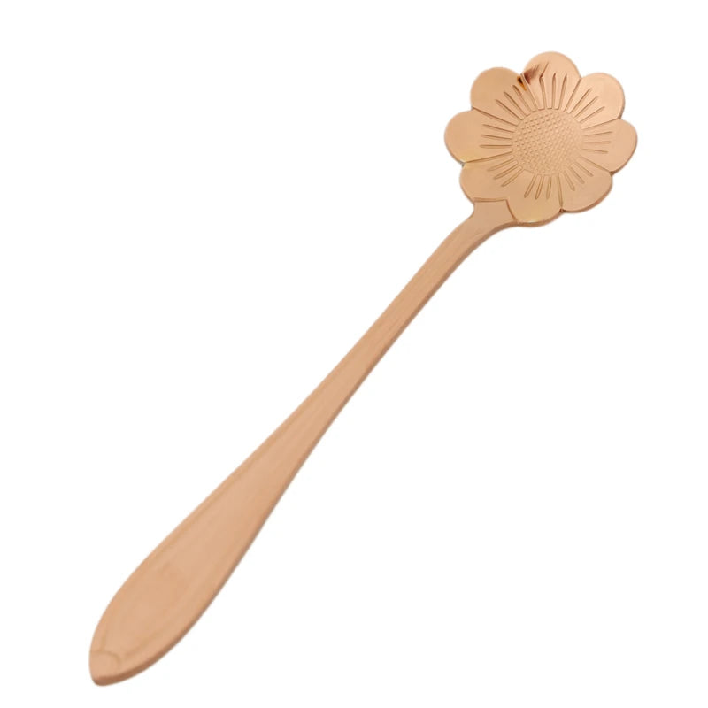 8pcs Stainless Steel Cherry Rose Flower Gold Scoop Coffee Spoon