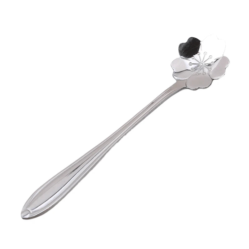 8pcs Stainless Steel Cherry Rose Flower Gold Scoop Coffee Spoon