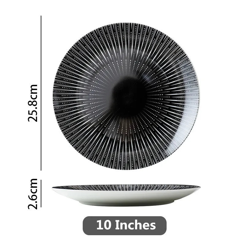 Black & White Stripe Ceramic Dinner Steak Plate