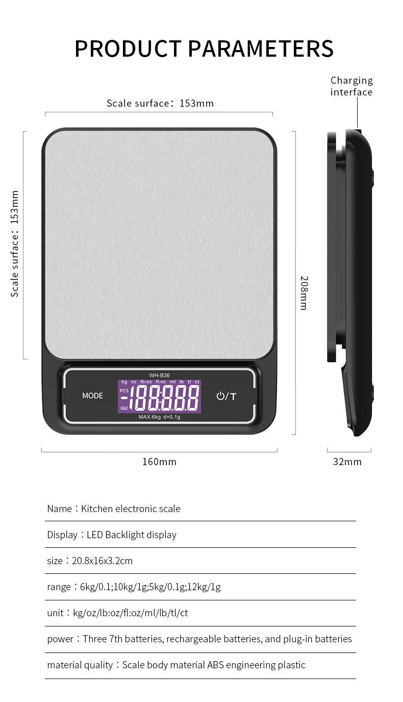 Fully Waterproof Stainless Steel USB Recharge Scale