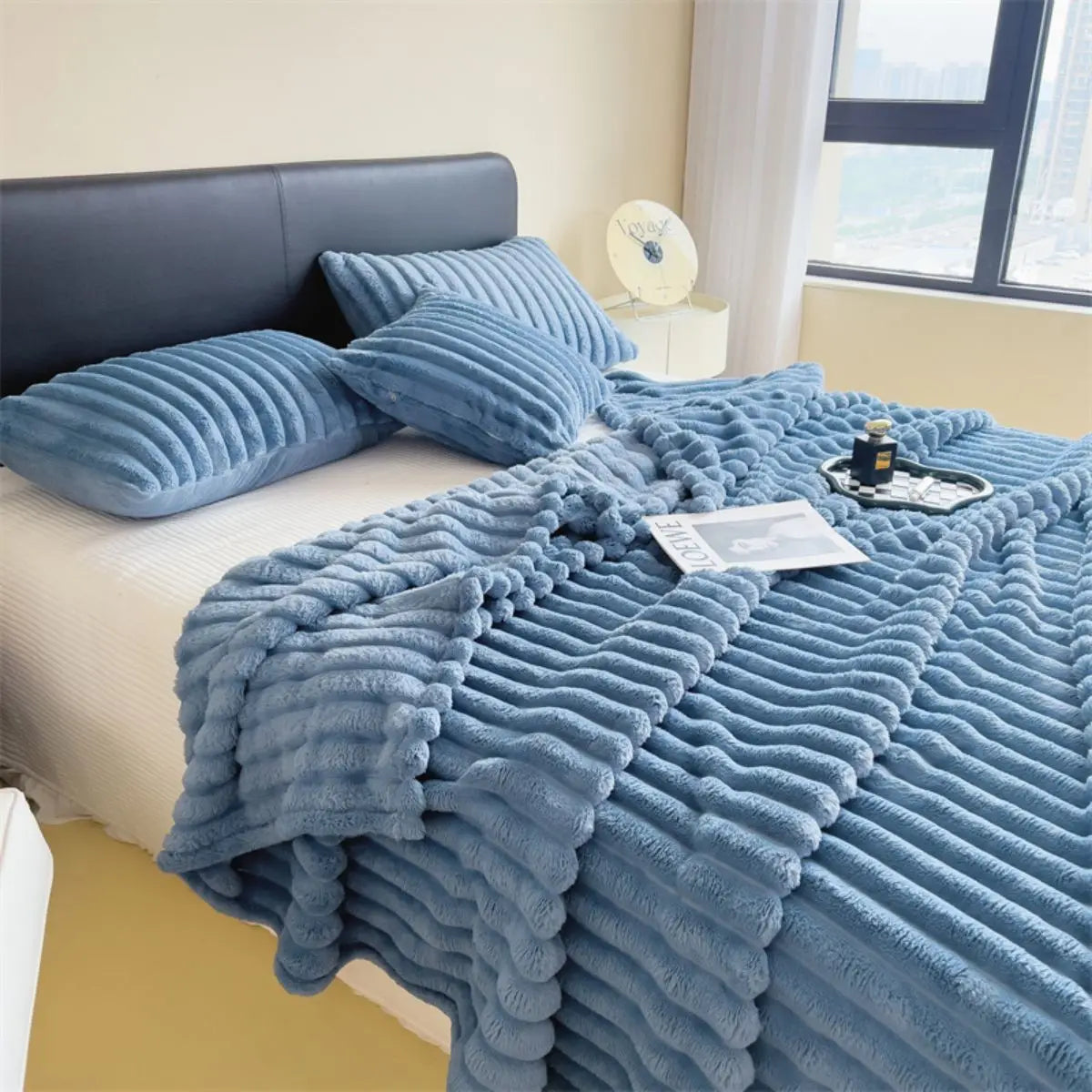 Wide striped multifunctional blanket