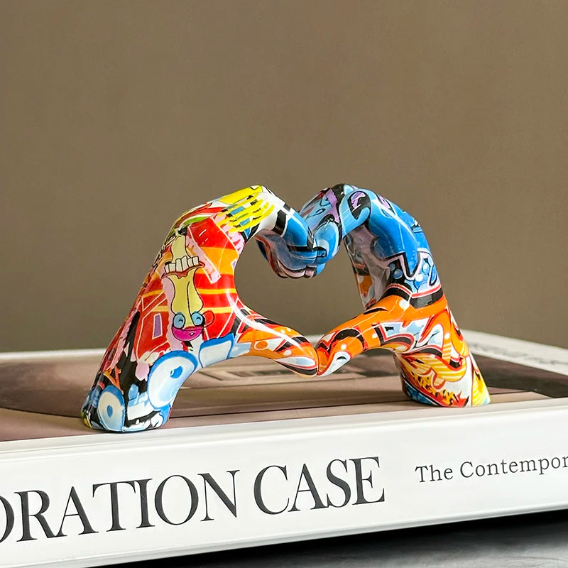 Creative Graffiti Resin Hand Heart Gesture Statue