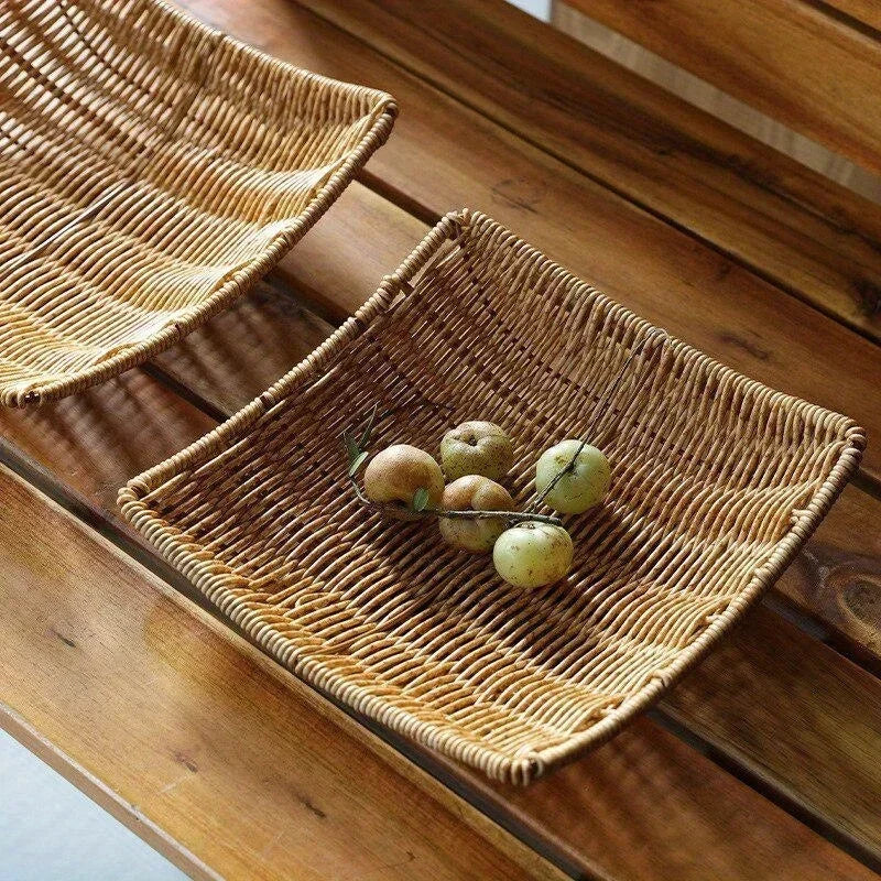 Handwoven Rattan Storage Basket Wicker Tray