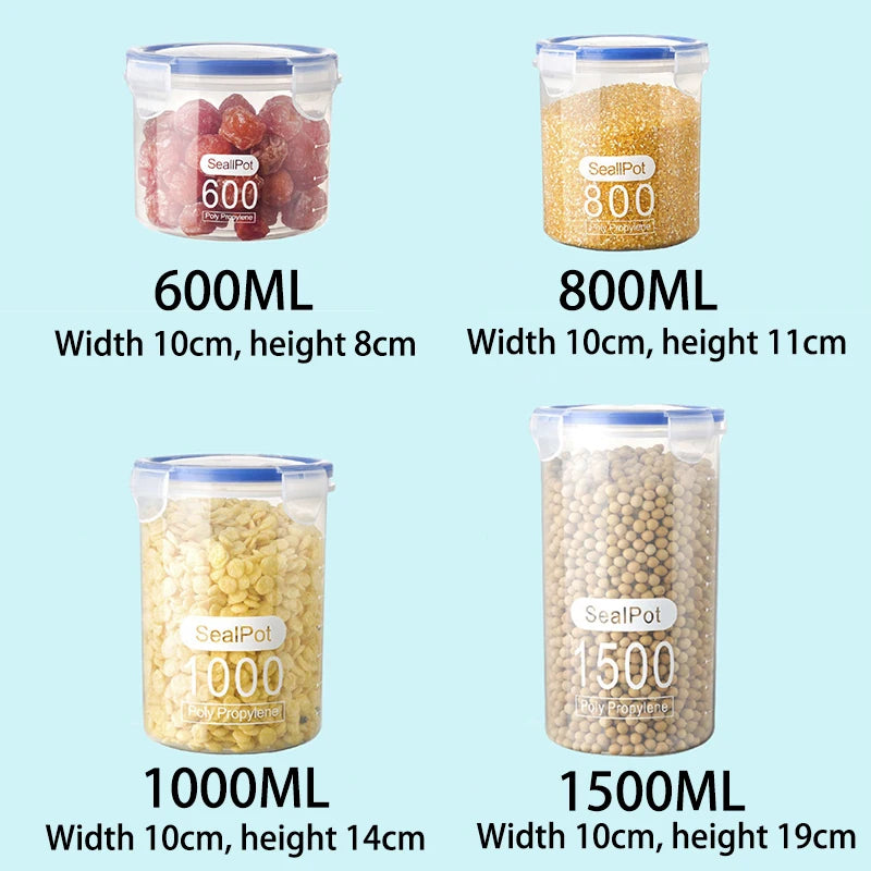 4Pcs Sealed Storage Box Transparent Kitchen Food Grain