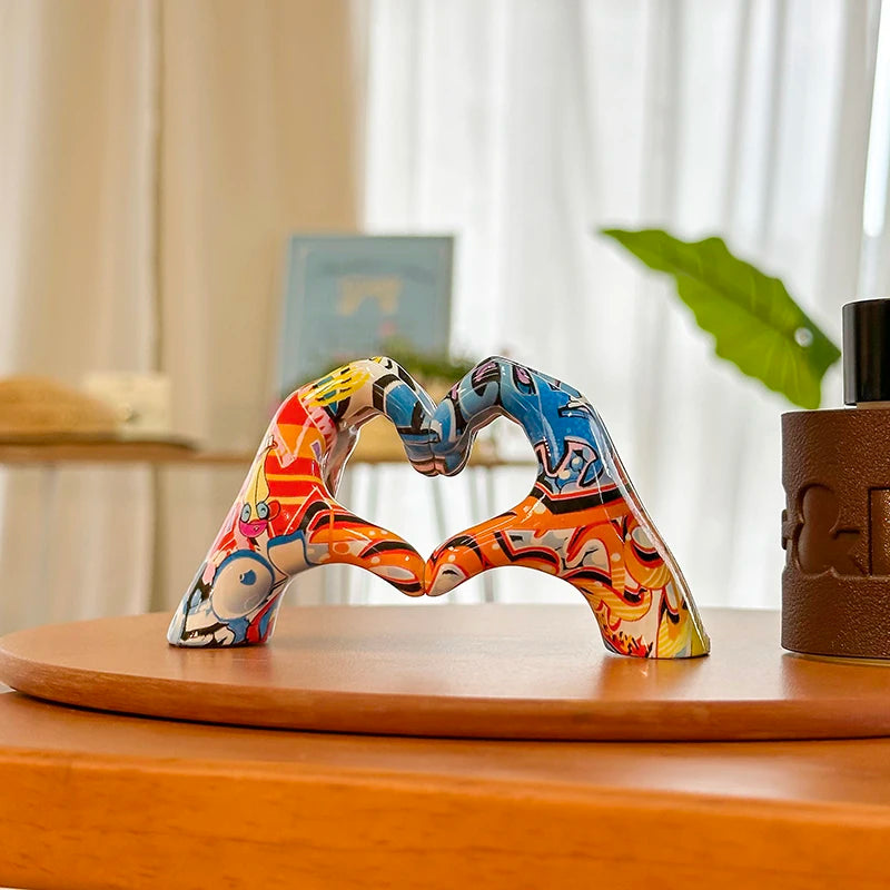 Creative Graffiti Resin Hand Heart Gesture Statue