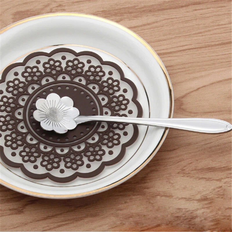 8pcs Stainless Steel Cherry Rose Flower Gold Scoop Coffee Spoon
