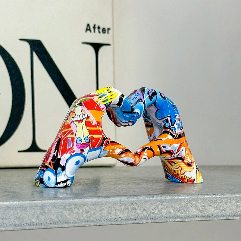 Creative Graffiti Resin Hand Heart Gesture Statue