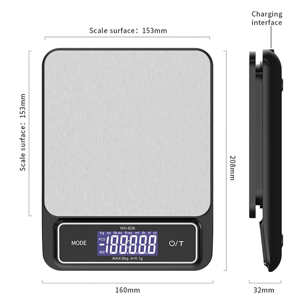 Fully Waterproof Stainless Steel USB Recharge Scale