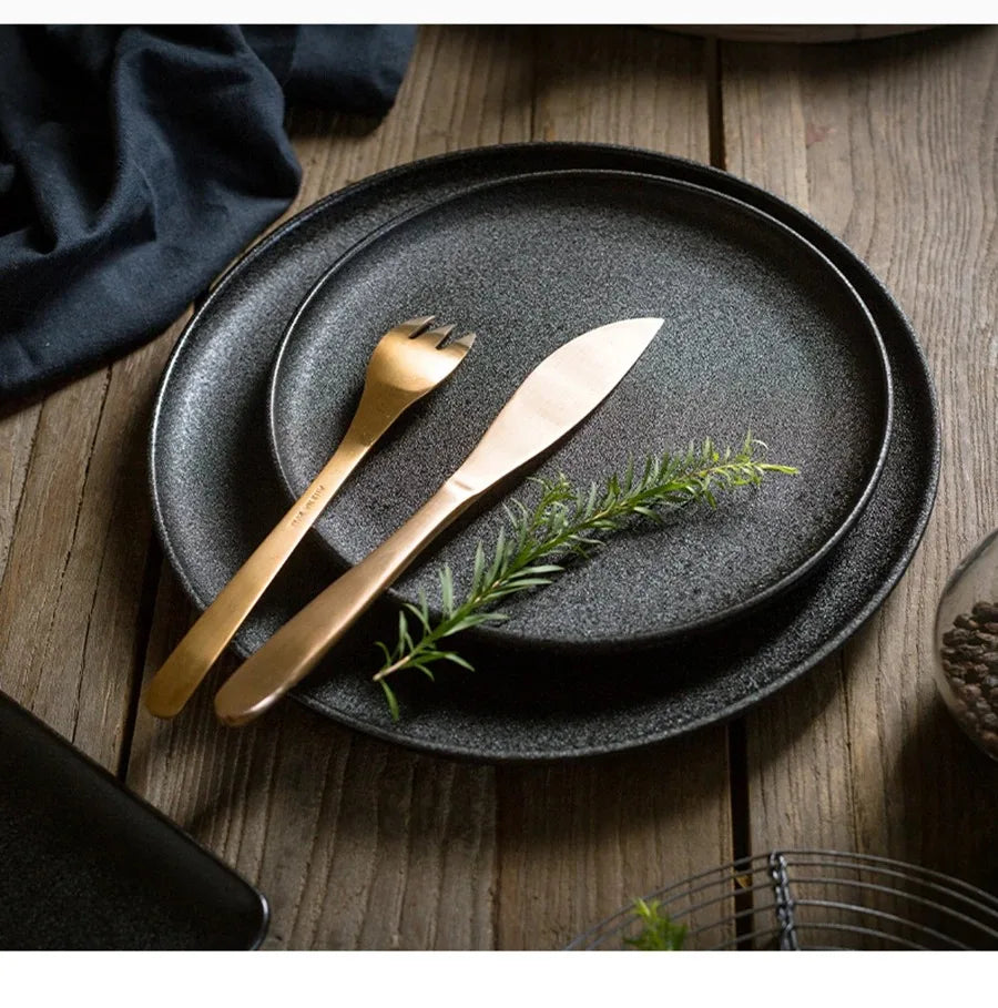 Ceramics Plate Set Home Black Plates Dishes