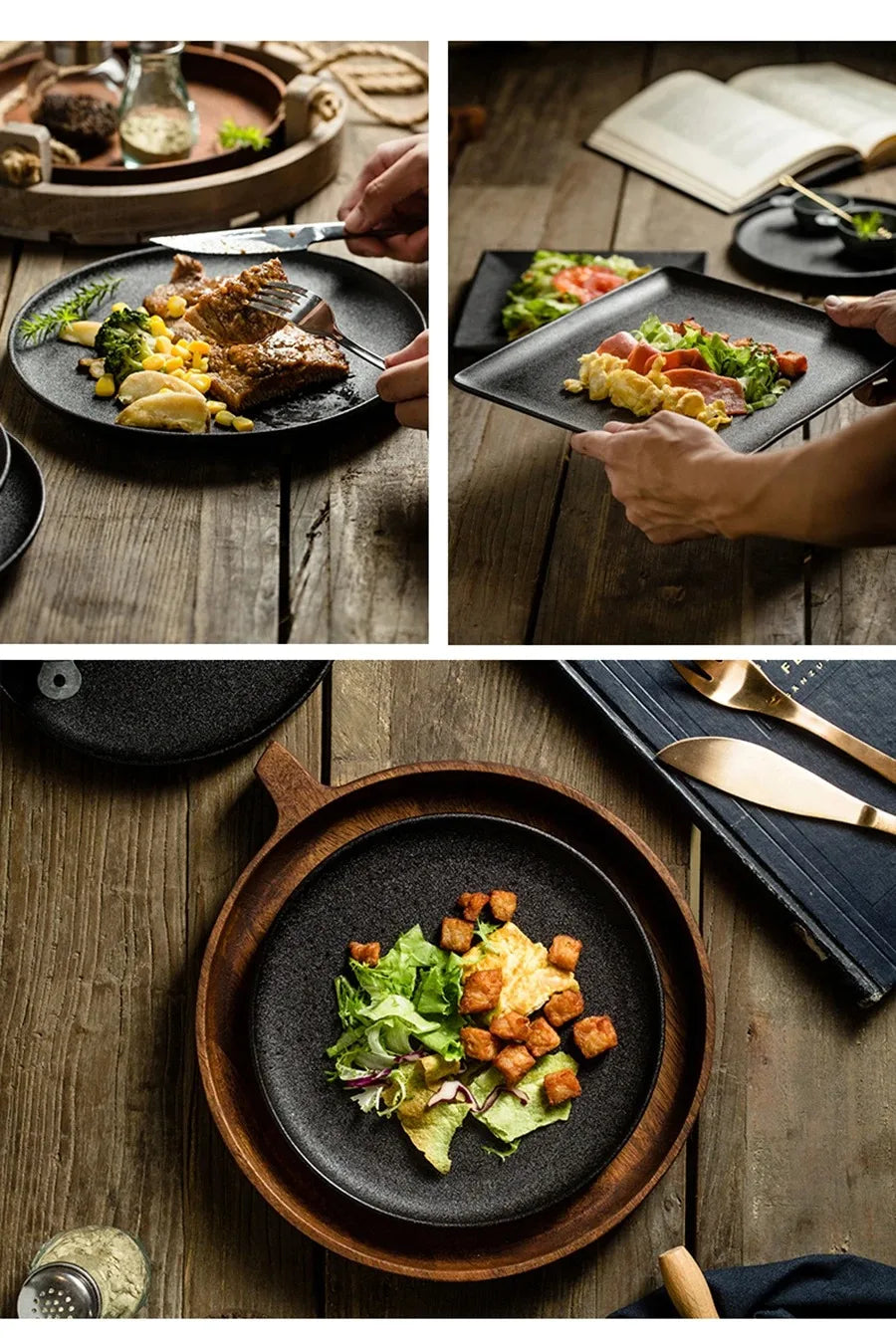 Ceramics Plate Set Home Black Plates Dishes