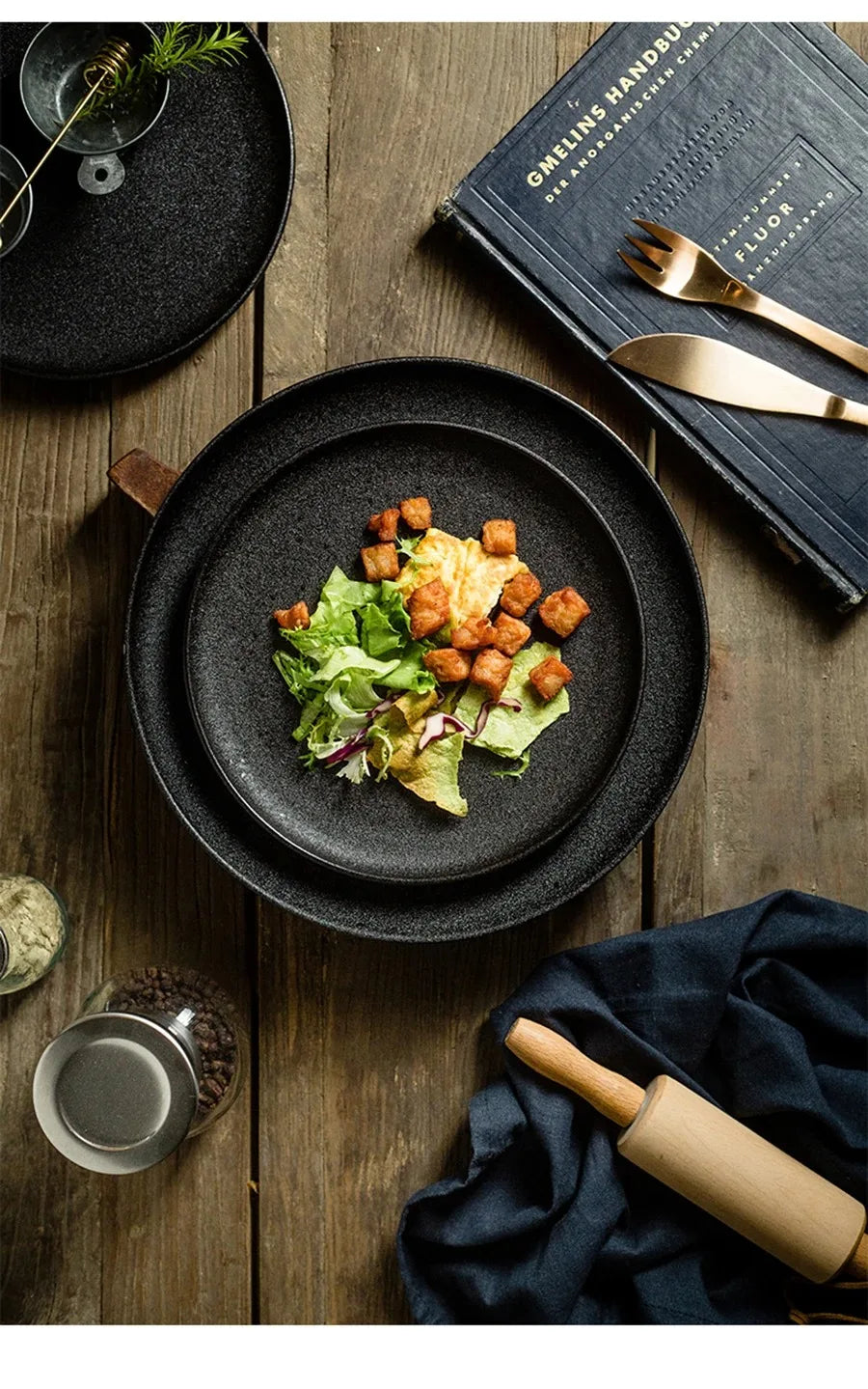 Ceramics Plate Set Home Black Plates Dishes