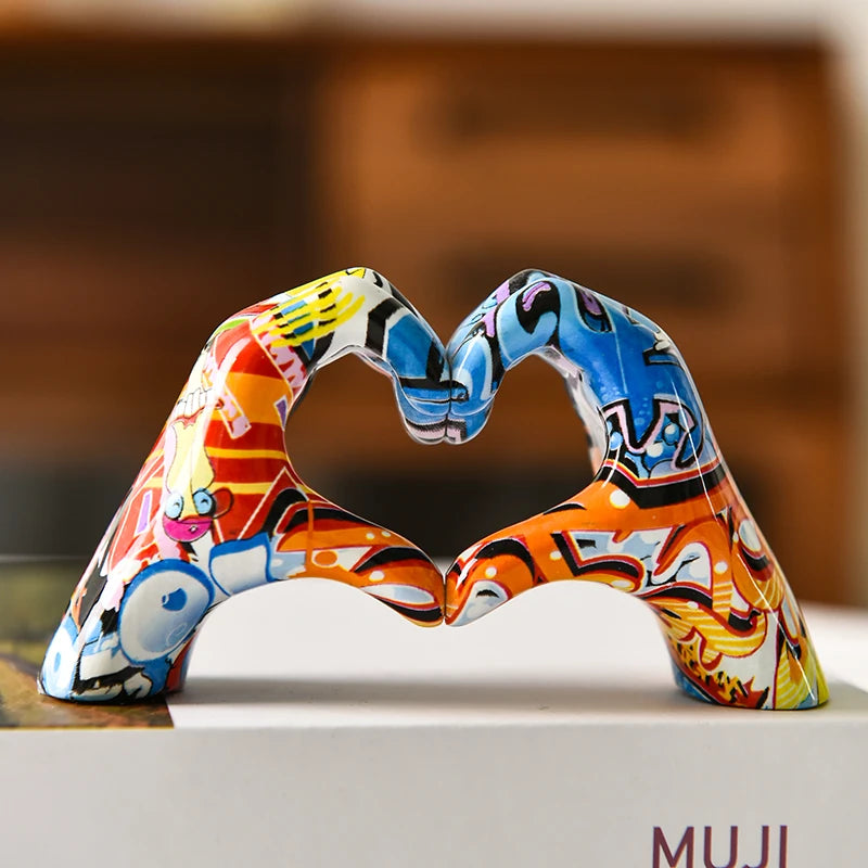 Creative Graffiti Resin Hand Heart Gesture Statue