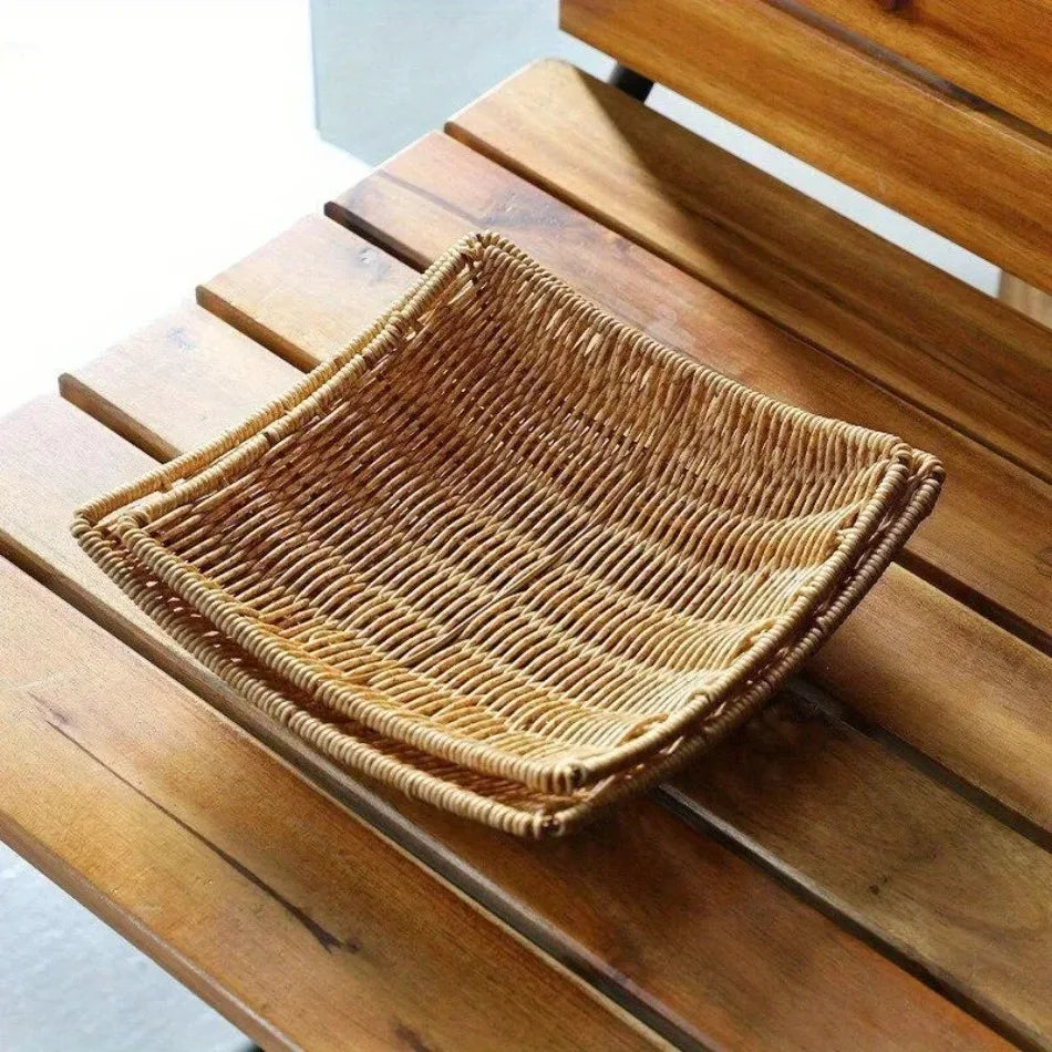 Handwoven Rattan Storage Basket Wicker Tray