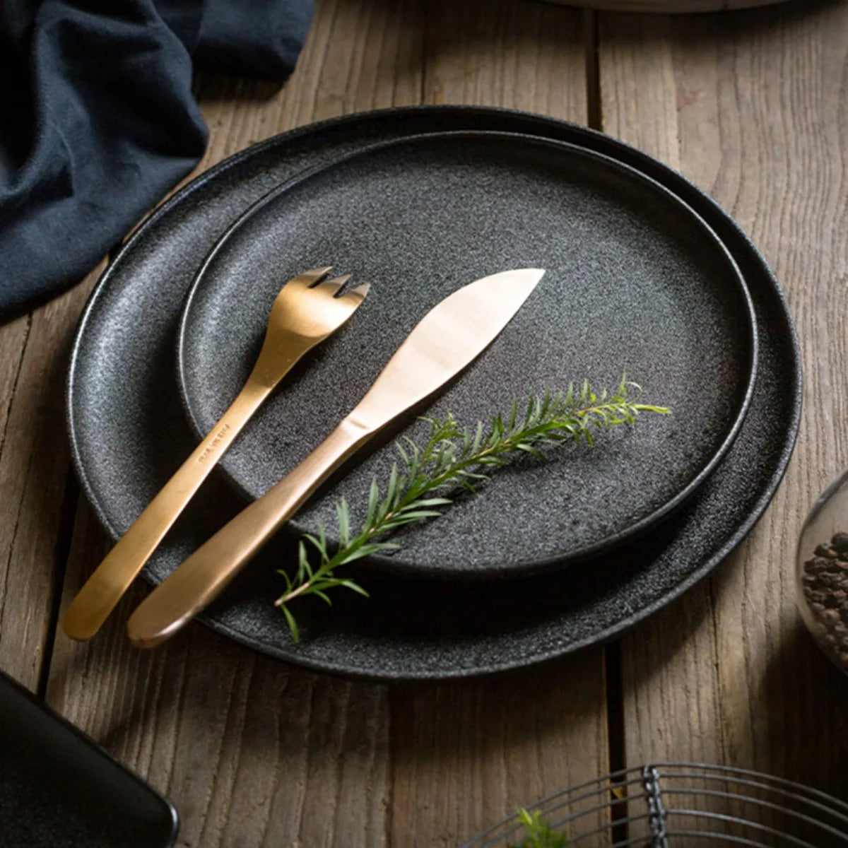 Ceramics Plate Set Home Black Plates Dishes