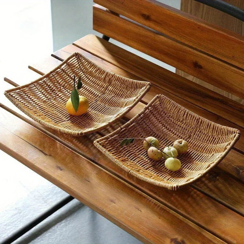 Handwoven Rattan Storage Basket Wicker Tray