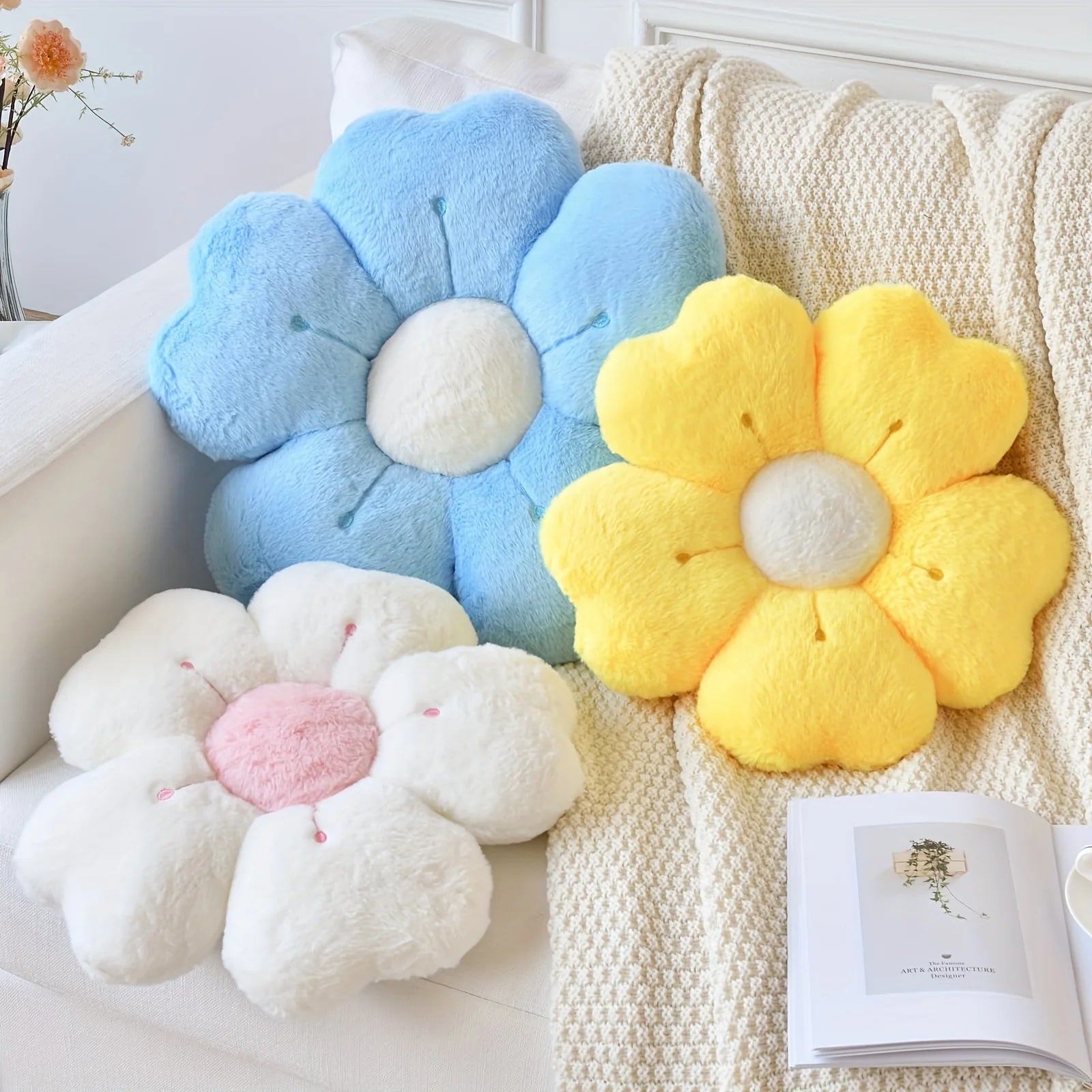 Soft Plush Daisy Flower Throw Pillow
