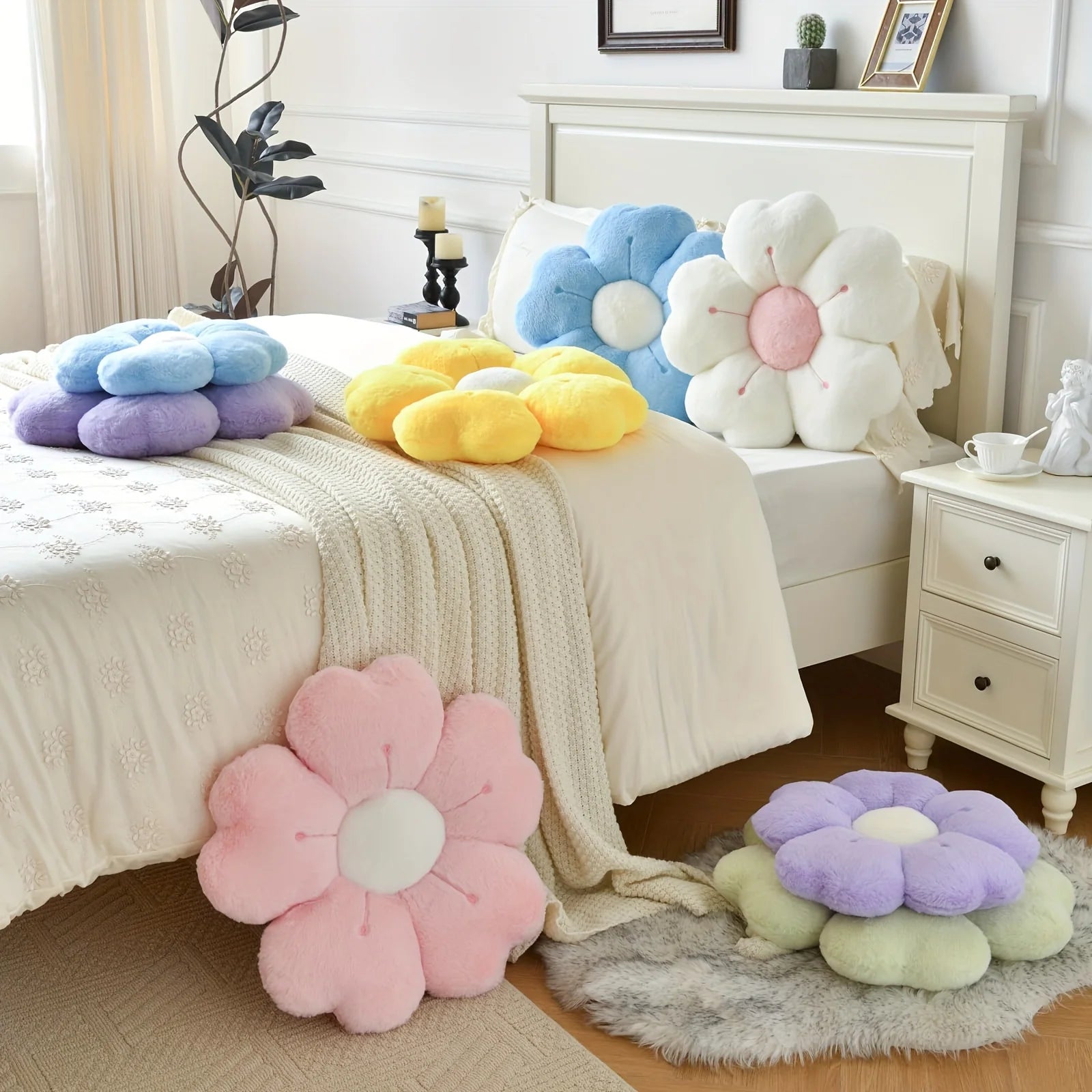 Soft Plush Daisy Flower Throw Pillow