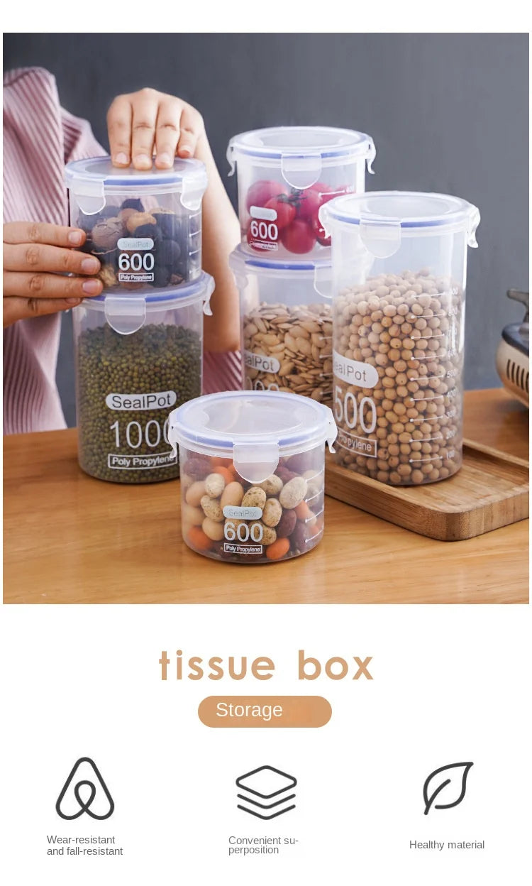 4Pcs Sealed Storage Box Transparent Kitchen Food Grain