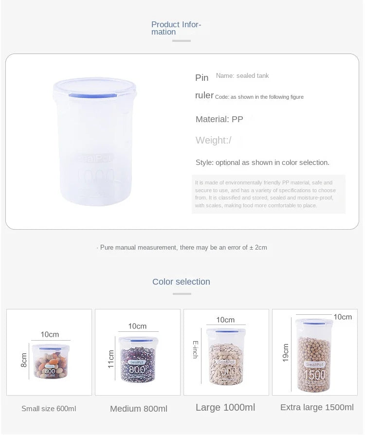 4Pcs Sealed Storage Box Transparent Kitchen Food Grain