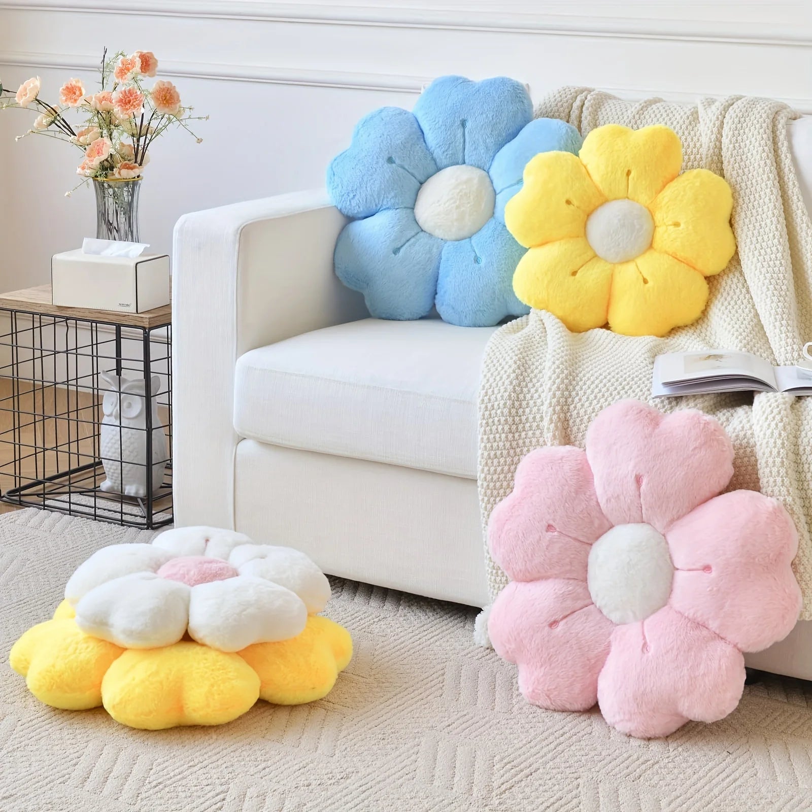 Soft Plush Daisy Flower Throw Pillow