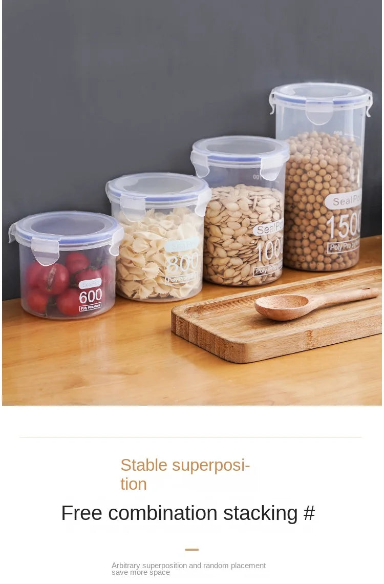 4Pcs Sealed Storage Box Transparent Kitchen Food Grain