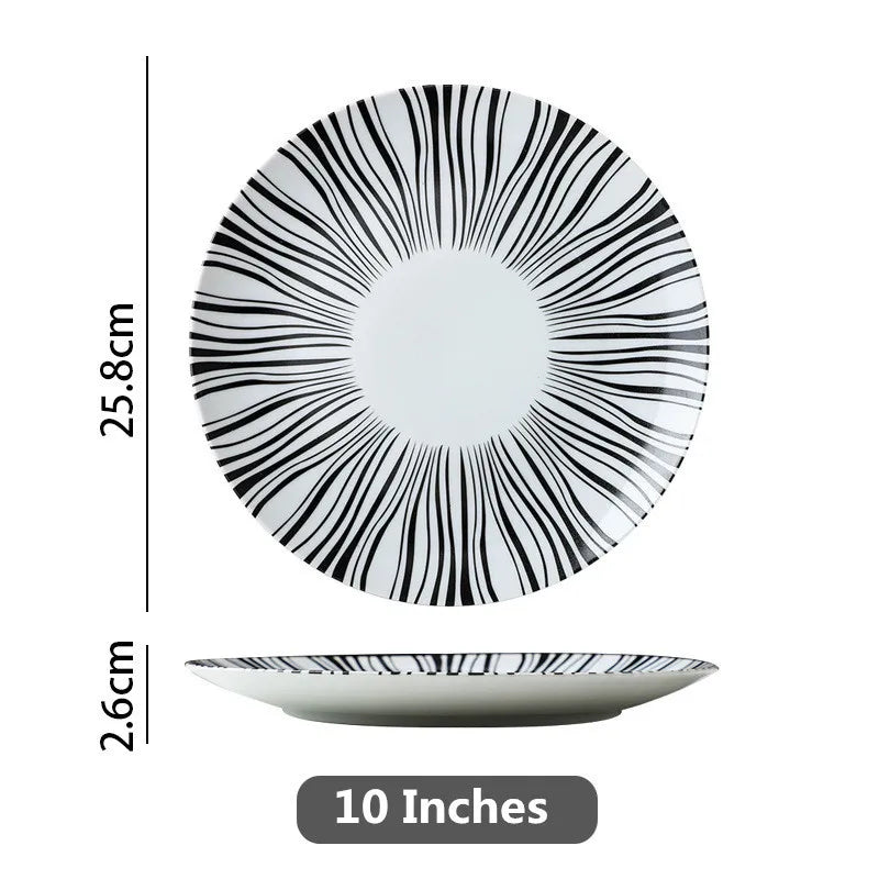 Black & White Stripe Ceramic Dinner Steak Plate