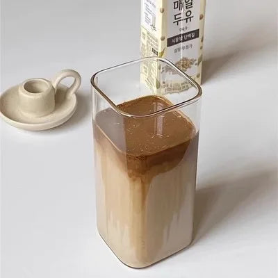 Heat Resistant Coffee Glass Cup With Lid and Straw
